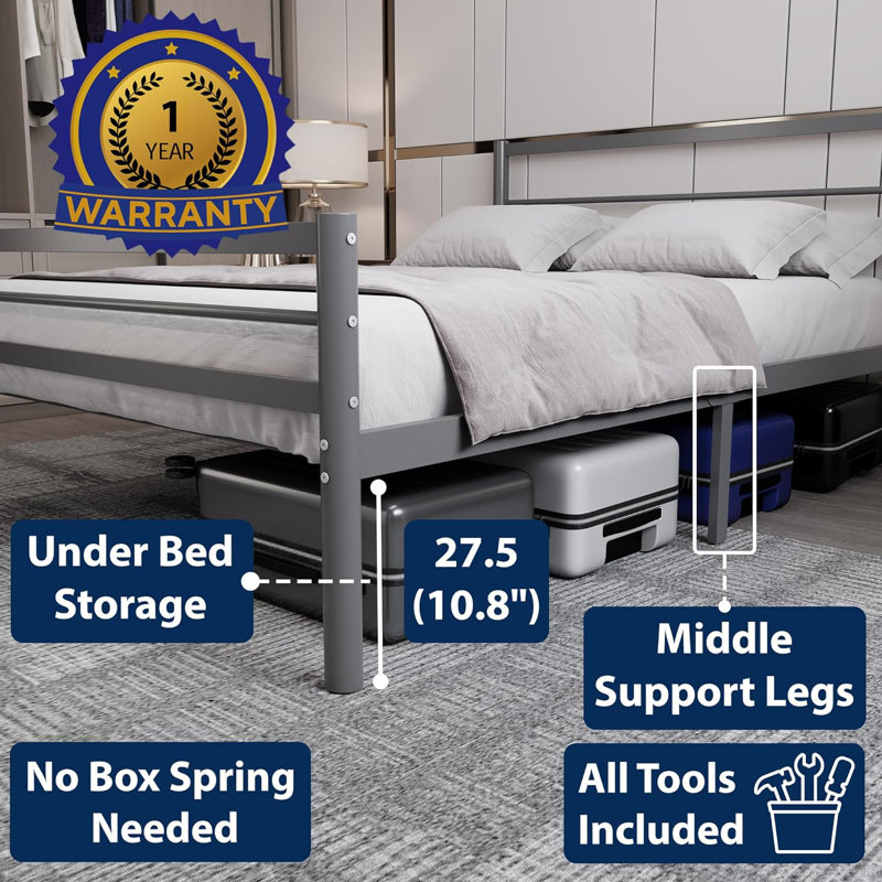 Chester Metal Platform Bed Frame With Headboard And Footboard, Strong Premium Steel Mesh Base, Under Bed Storage Space, Easy Assembly