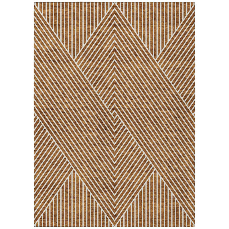 Tapis extérieur lavable à motif géométrique en terre cuite et ivoire 3 pi x 5 pi