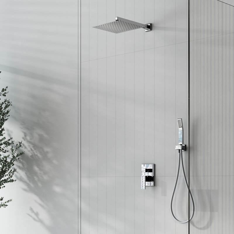 Pomme de douche carrée avec système de douche tout-en-un, Chrome, 2