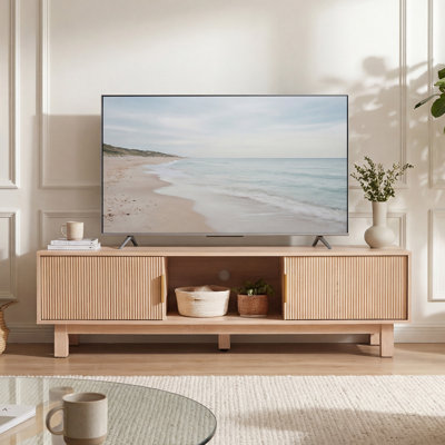 59"W Fluted TV Stands For Tvs Up To 65" With Power Outlets & Storage Compartments