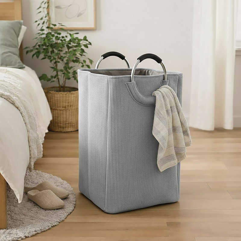 Panier à linge en velours côtelé 55L, Gris clair