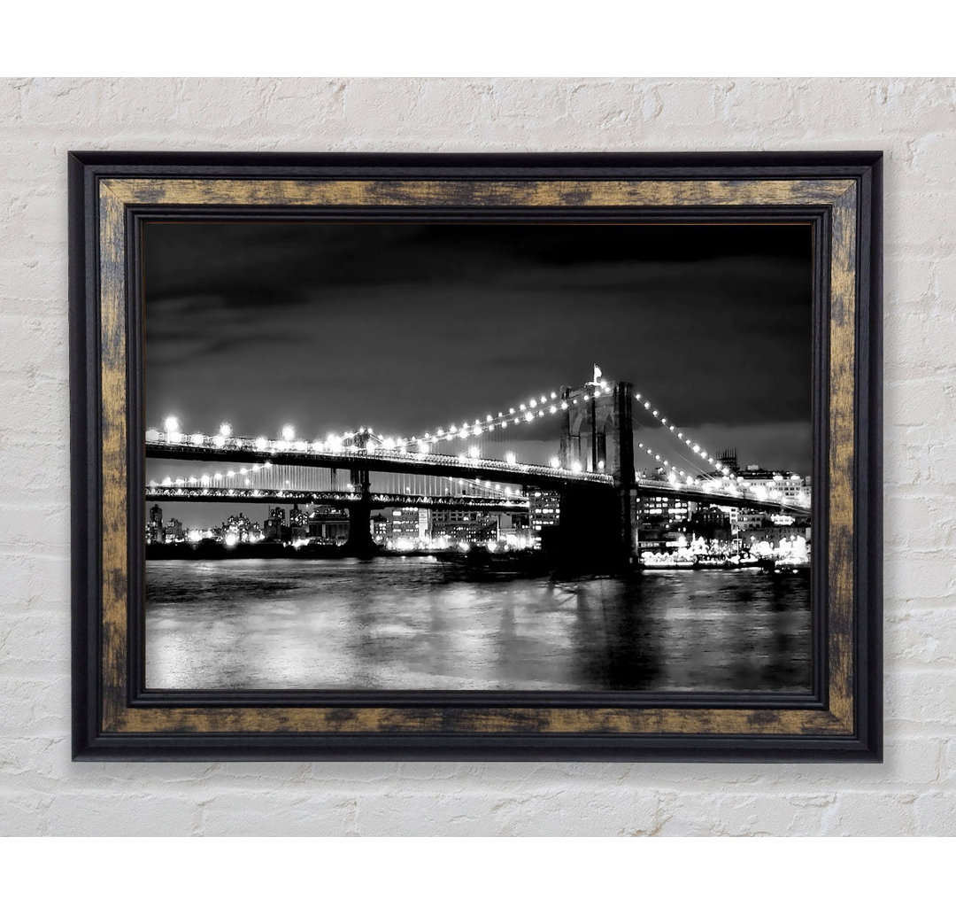 NYC Night Bridge B N W - Einzelne Bilderrahmen Kunstdrucke