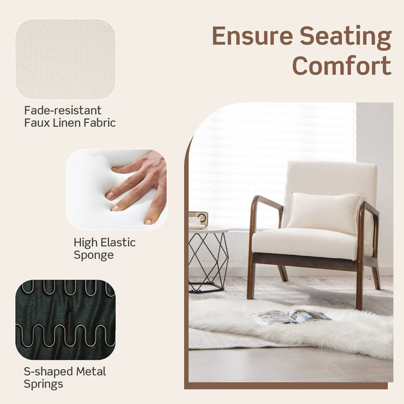 Fauteuil capitonné de 25,5 po de largeur Jaborie, Polyester beige