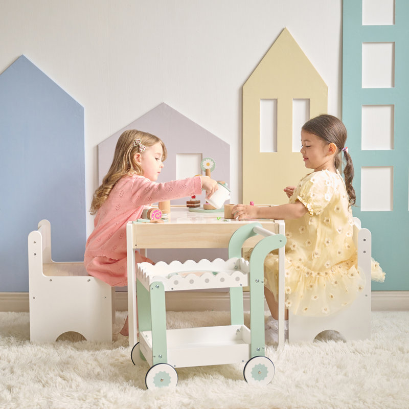 Chariot à dessert en bois Teamson Kids avec 21 pièces et roues rotatives