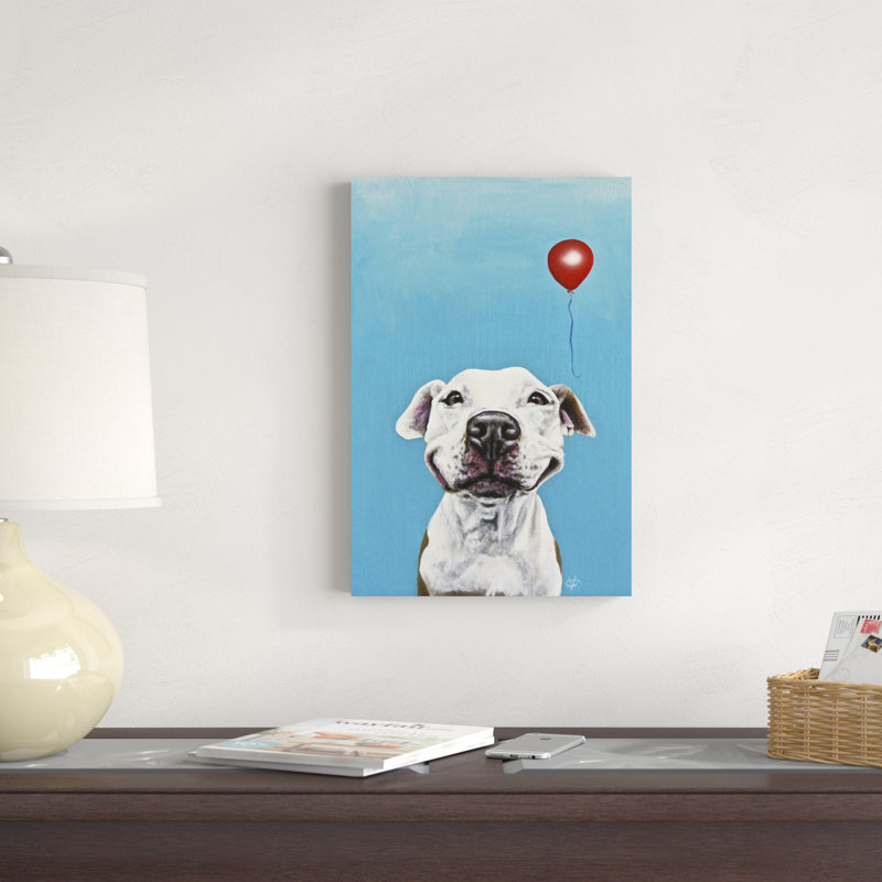 «Party Dog V» par Victoria Coleman - peinture sur toile tendue, H 18 po x l 12 po x P 1,25 po