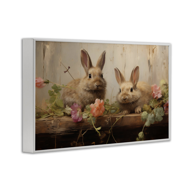 Lapins de Pâques avec jardin en fleurs, estampe numérique, design par Arlington Prints, H 20 po x l 30 po