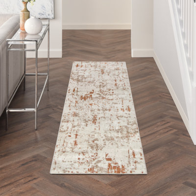 Bordas Abstract Modern Machine Woven Area Rug Area Rug in Ivory/Rust