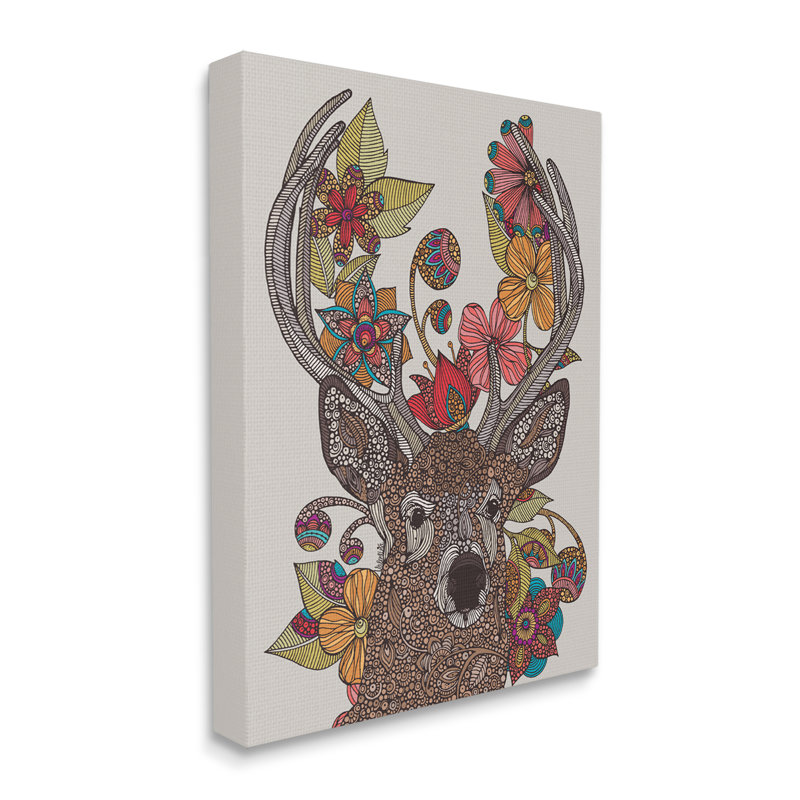 «Buck Deer Portrait» entrelacé de fleurs de mandala par Valentina Harper - impression, Toile tendue
