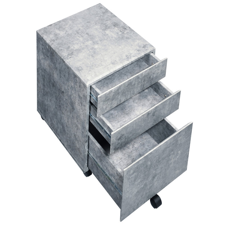 Classeur de bureau en argent, faux béton et 3 rangements fonctionnels avec finition pour