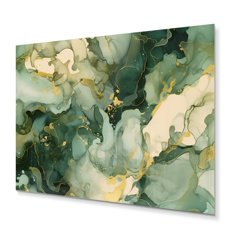 Décoration murale abstraite de luxe verte en métal «I Fractals», H 12 po x l 20 po