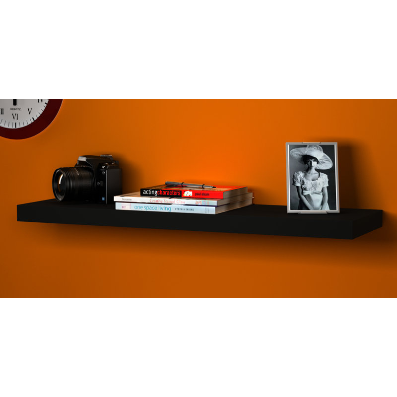 3 Piece Floating Shelf, Black, 4cm H x 90cm W x 23.5cm D