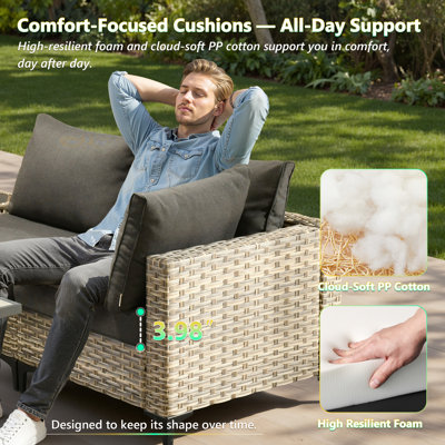 2 - Person Outdoor Seating Group With Cushions, Outdoor Rattan Wicker Conversation Set With Glowing Coffee Table by Ebern Designs