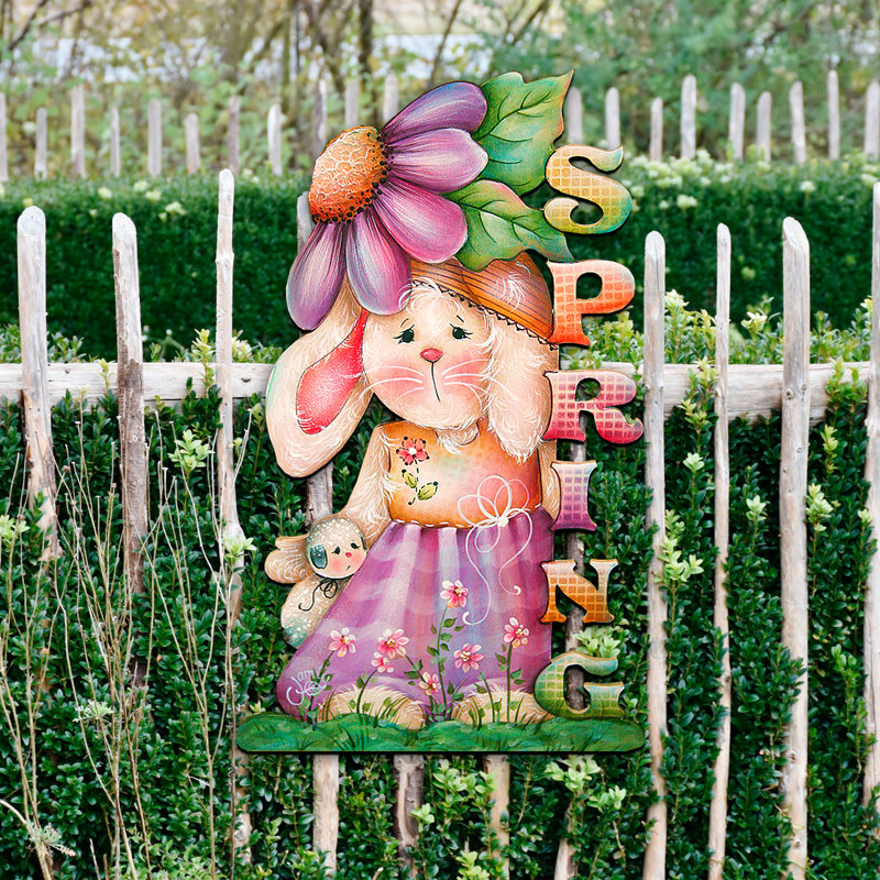 Spring Bunny Wreath Wooden Door Hanger