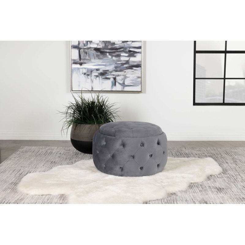 Repose-pieds de rangement rond en velours 28 po Elester, Velours gris acier