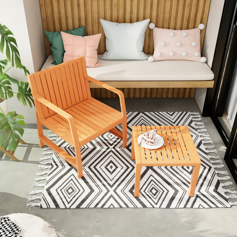 2 meubles, Intérieur/Extérieur, Chaise, Table Basse, Brun Abricot, Structure Résistante aux Intempéries, Assemblage requis, Jardin, Balcons d'Appartement, Sans Taches, Assemblage