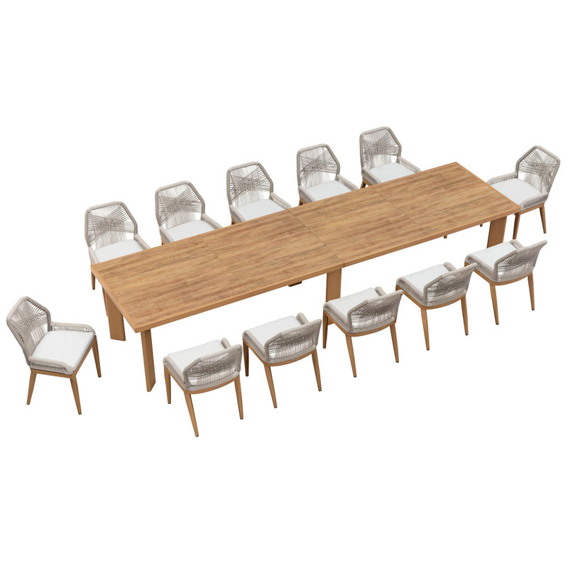 14 Pieces Patio Dining Set Aluminum Modern Rectangular Table And Wicker Chairs With Cushions For Kitchen Porch Garden Outdoor Furniture Sets