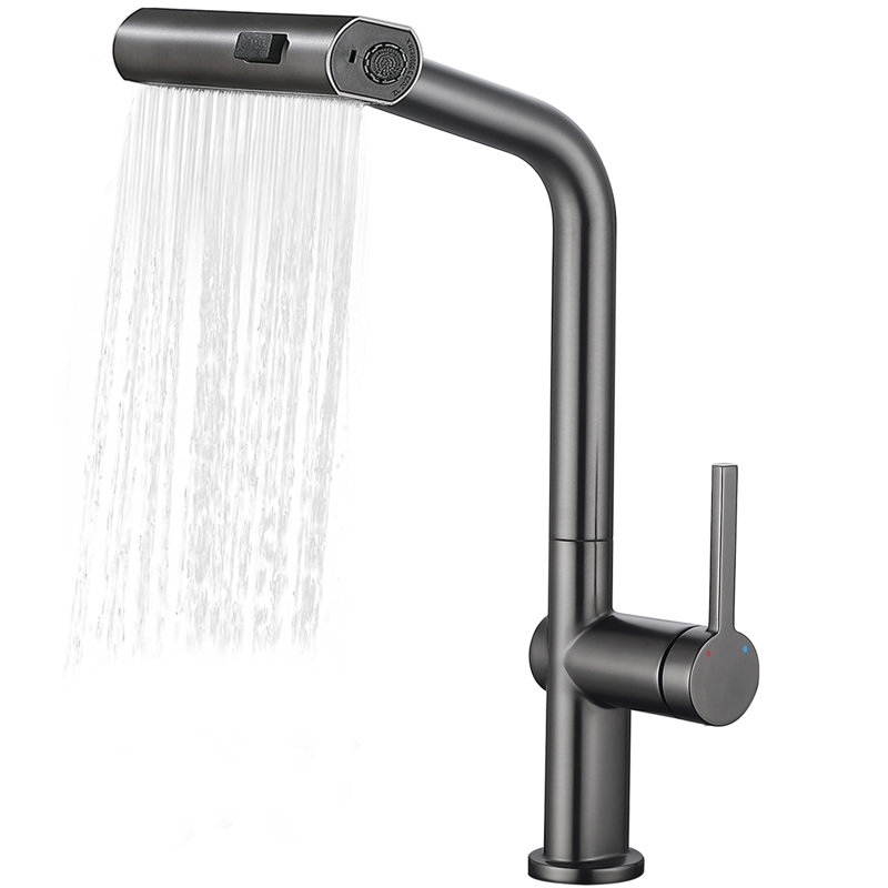 Robinet de cuisine à une poignée et douchette extractible en gris graphite