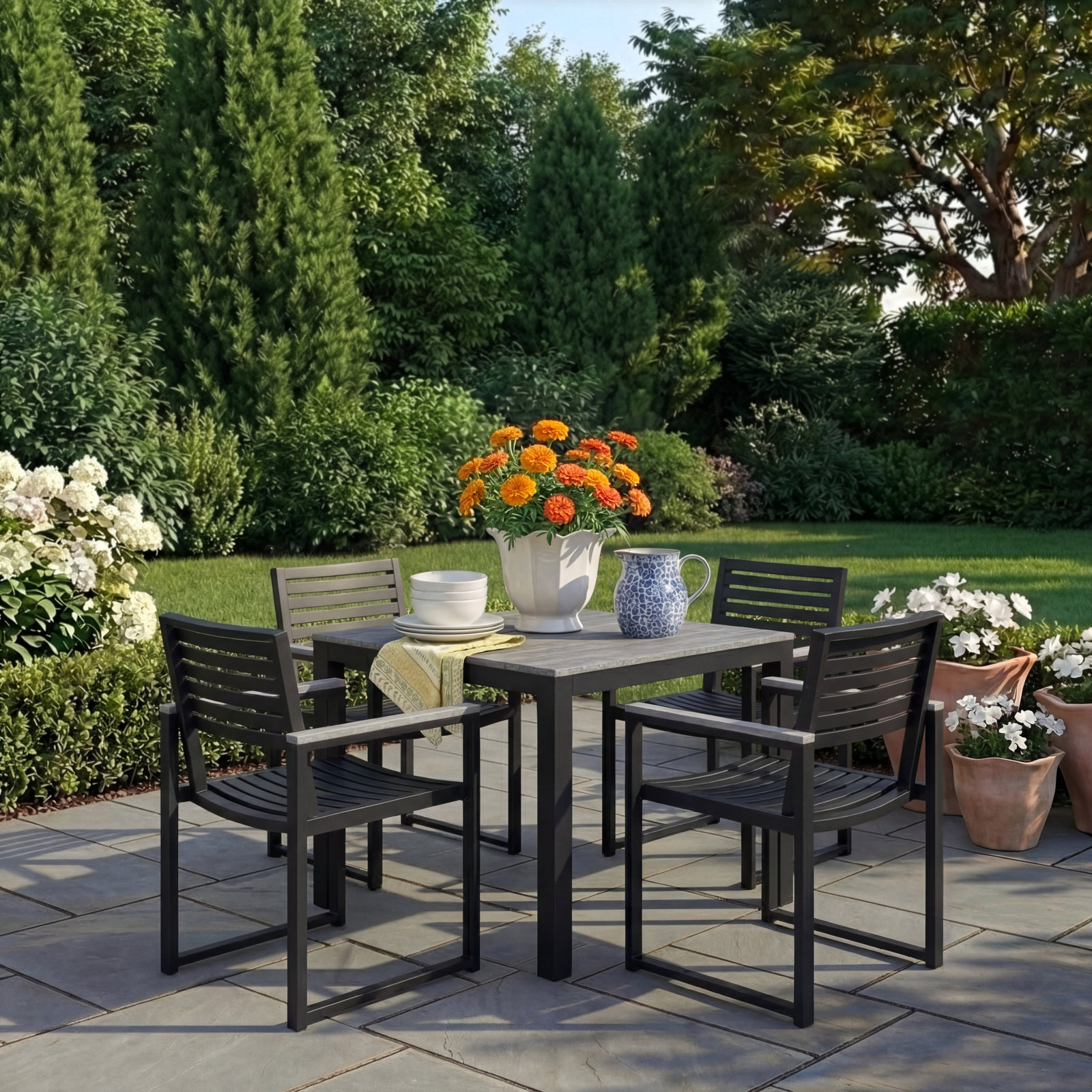 Townsend Outdoor Patio 4 Seat Square Dining Table With Dining Chairs