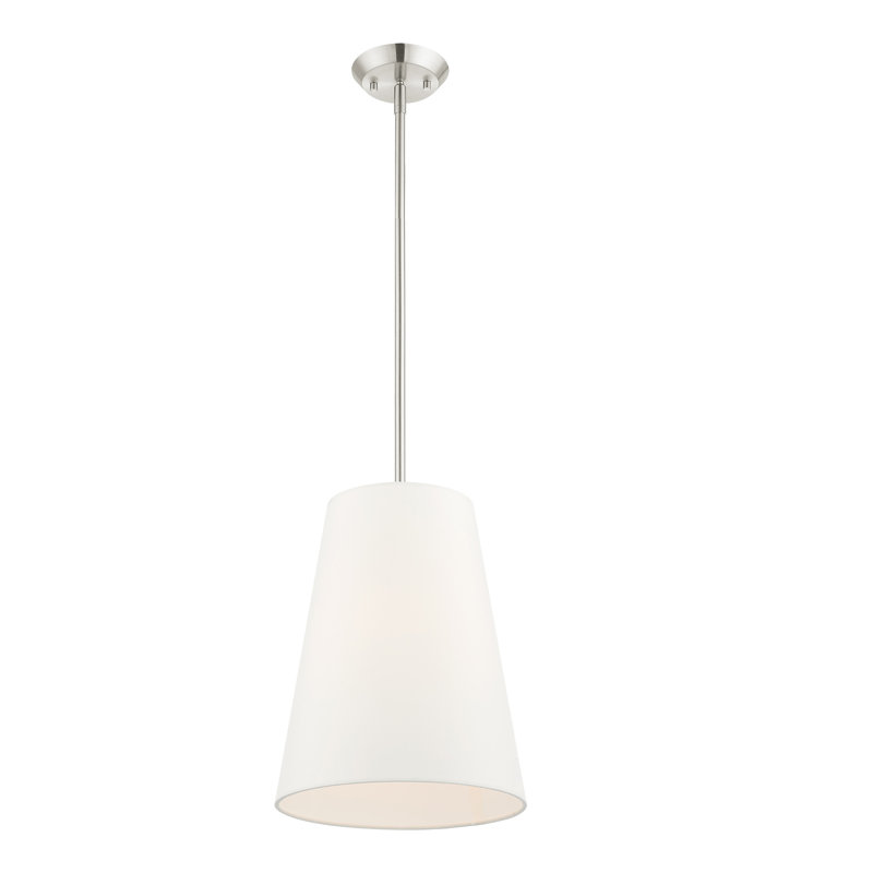Luminaire suspendu conique à 1 lumière Grove, Blanc, Nickel brossé