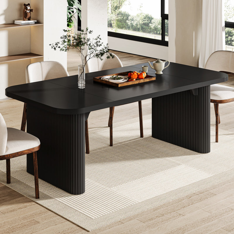 63-Inch Wood Modern Dining Table, Black