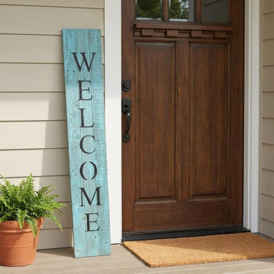 Rustic Light Aqua Blue Front Porch Welcome Sign