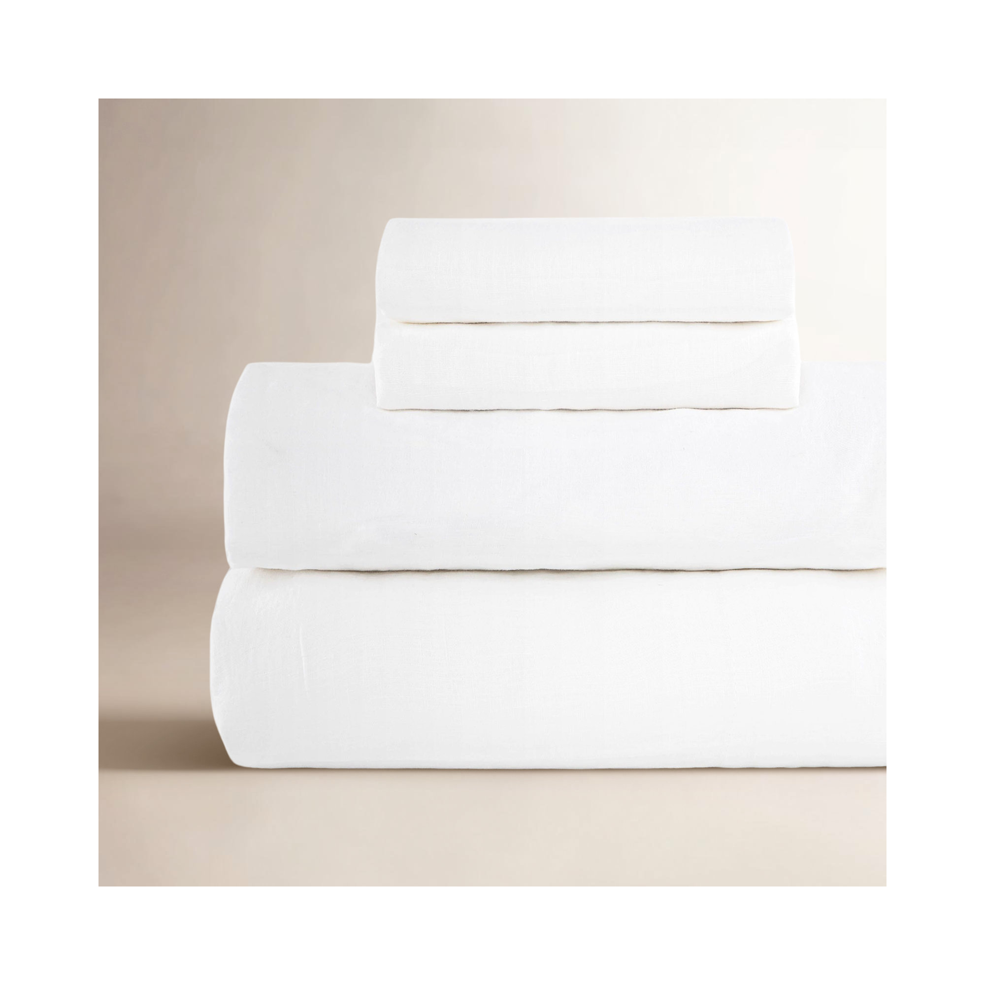 100% French Linen Sheet Set, White, Twin Sheet Set with 1 Pillowcase