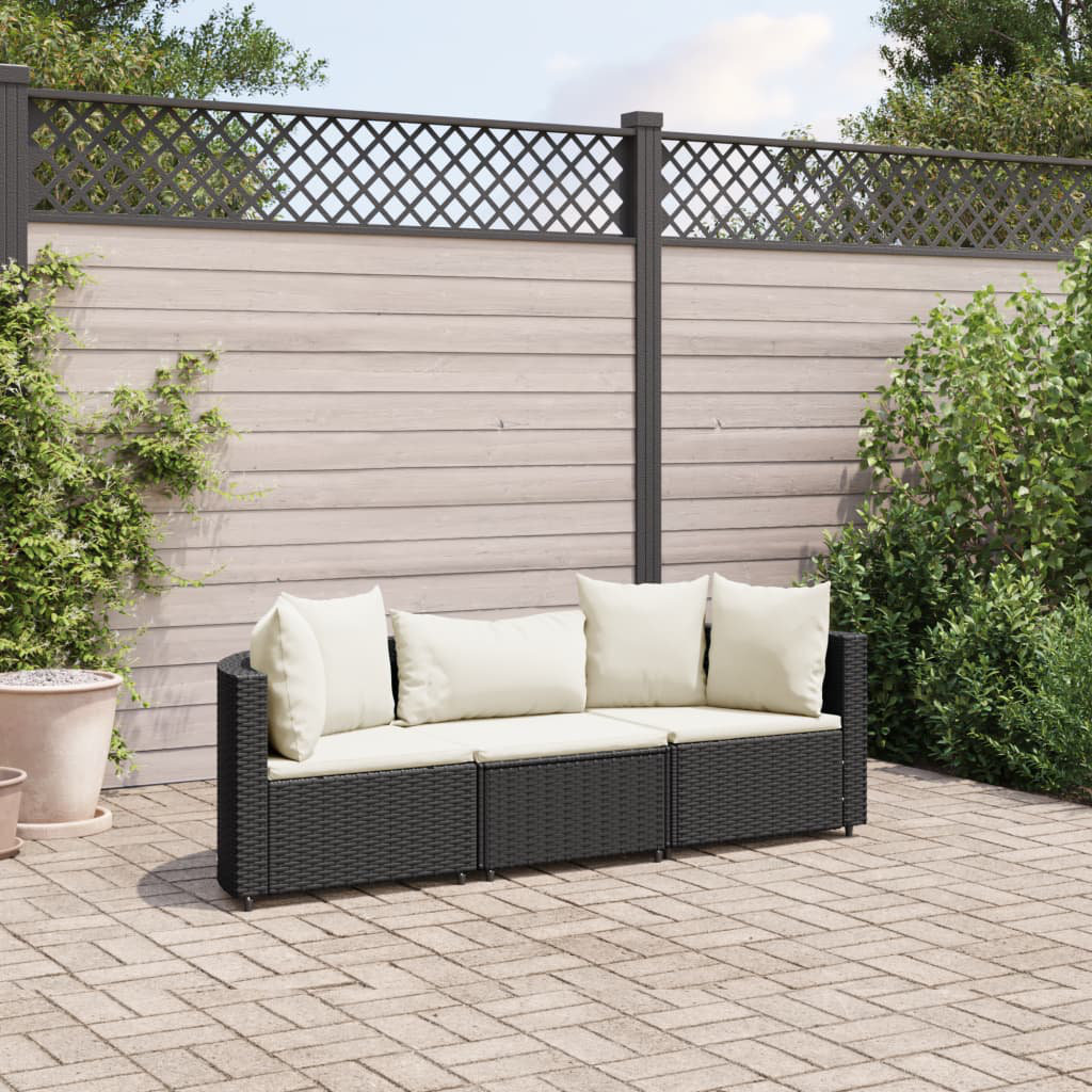 Vidaxl 3-Tlg. Garten-Sofagarnitur Mit Kissen Schwarz Polyrattan