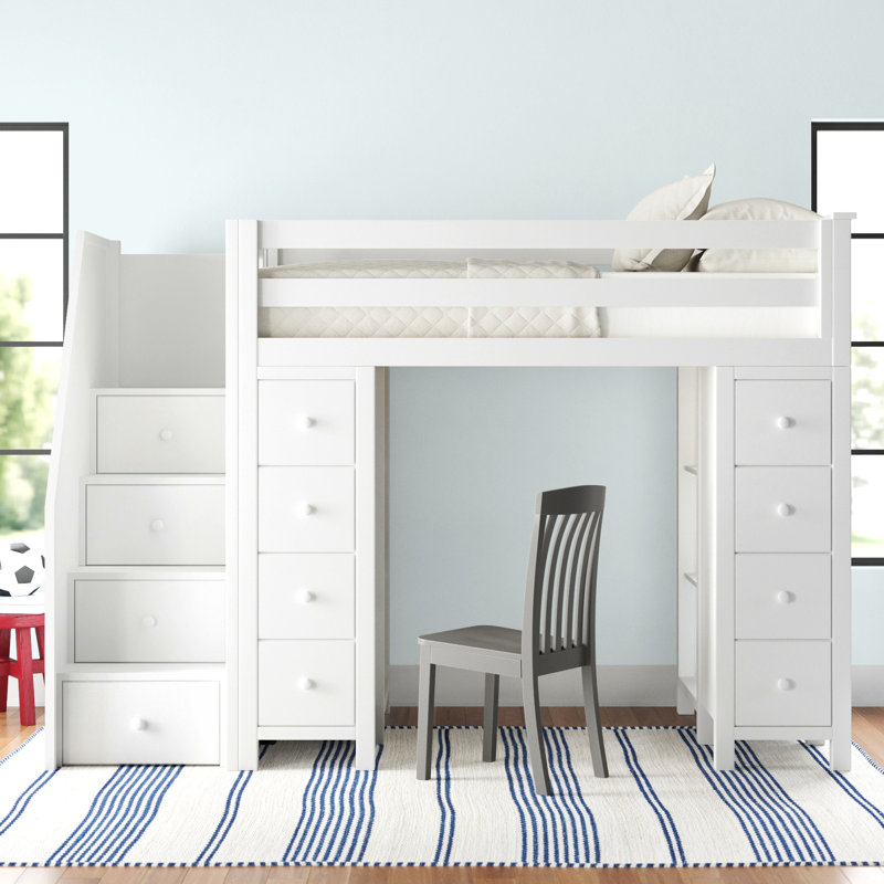 Gannon Kids Twin Loft Bed with Drawers, White