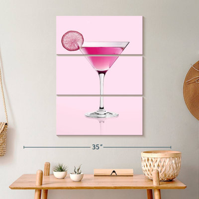 Cocktail rose martini sur toile, 3 pièces