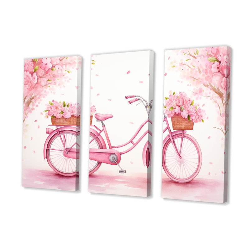 Candy Cruise Pink Bicycle I - Bicycle Wall Art Print Set, 40" H x 60" W