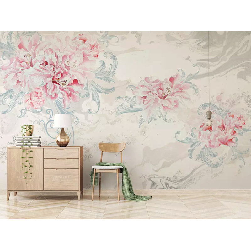 Murale fleurs aquarelle pivoine Stillwater, L 98 po x l 150 po