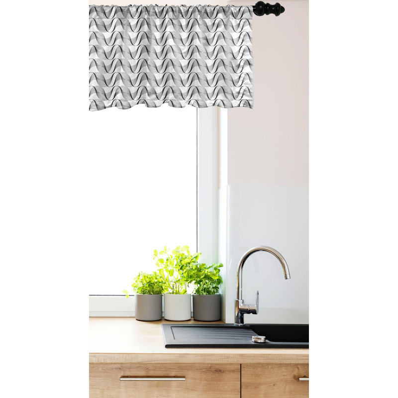 Geometric Charcoal Grey and White Satin Polyester Rod Pocket Valance
