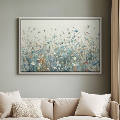 Art mural encadré sur toile - Fleurs florales abstraites bleues - 16 po x 24 po, 24 po x 36 po