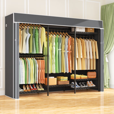 E13C Heavy Duty Clothes Rack with Cover, Loads 950 lbs, Garment Rack for Hanging Clothes, Clothing Storage With 8 Tiers Adjustable Metal, 63" W x 16" D x 77" H