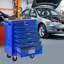 Chariot à outils 6 tiroirs pour le garage, chariot roulant en métal avec roues, noir et bleu, verrouillage par clé, chariot multifonctionnel à roulement, tiroirs verrouillables avec rangement bleu, surface en acier lisse-304632432