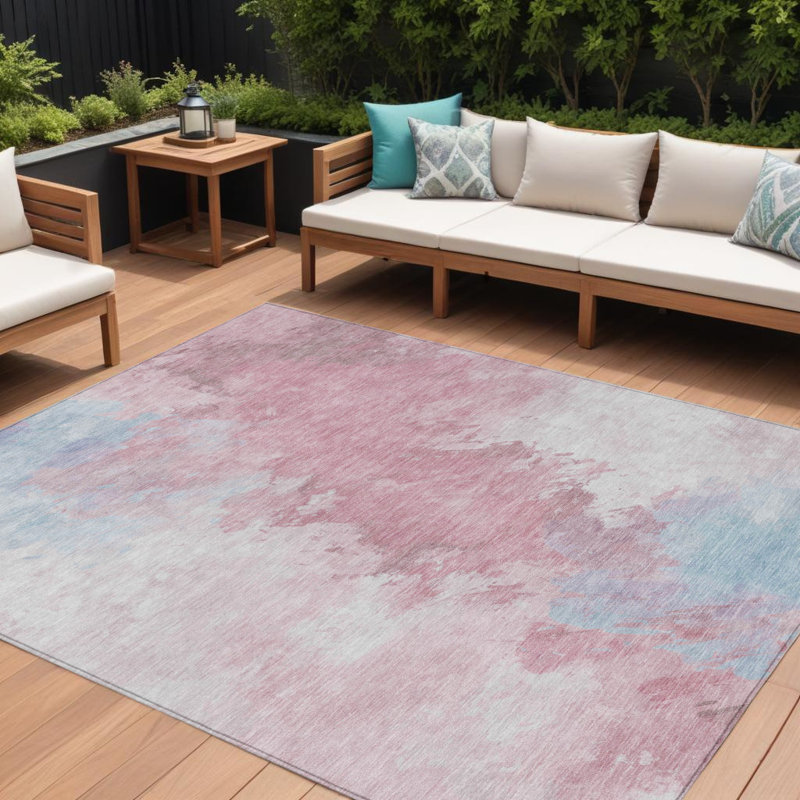 Tapis intérieur lavable abstrait ivoire et bleu 9 'X 12'