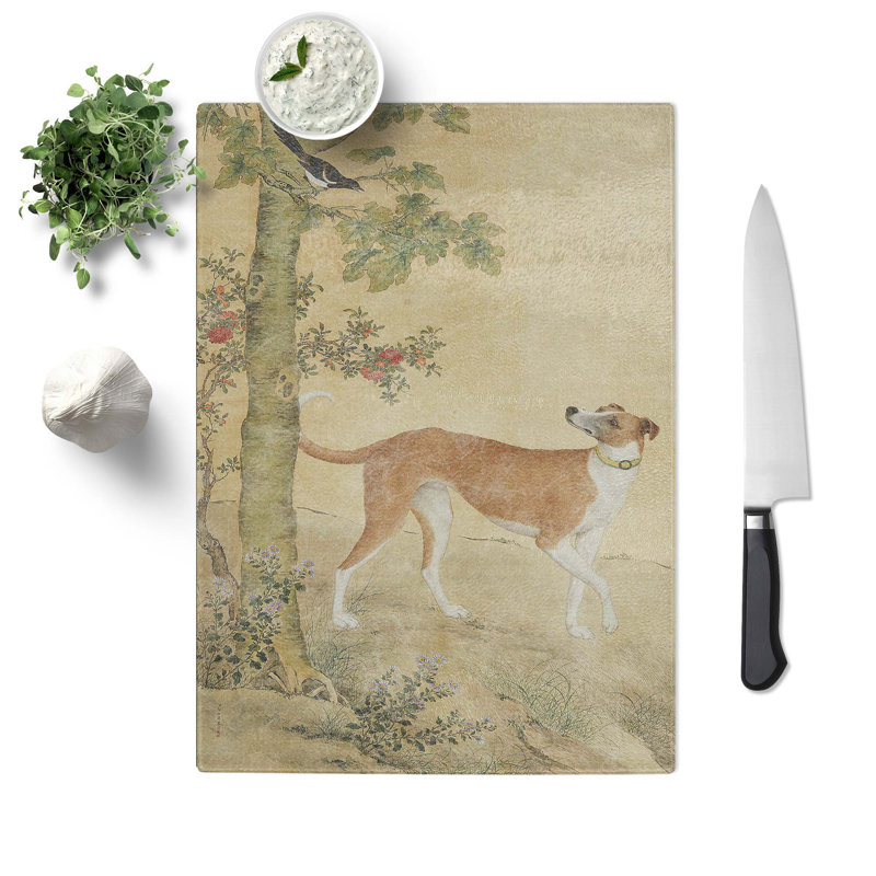 Tempered Glass Bird and Dog Chopping Board, 20 cm W x 28.5 cm L
