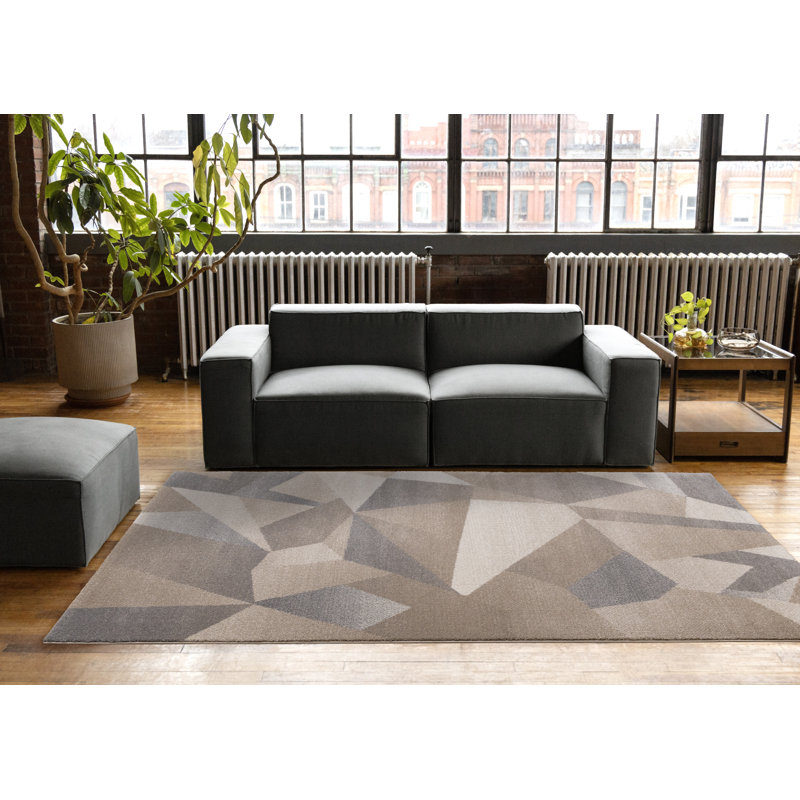 Tapis d'intérieur dense brun clair à motif géométrique Hornsby, Rectangle 6 pi 7 po x 9 pi 6 po