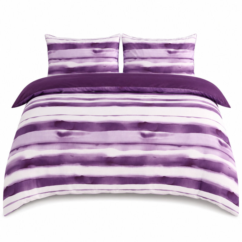 Complete Bedding Set Bliss Stripe Purple Duvet Cover, Matching Fitted Sheet & Pillowcases