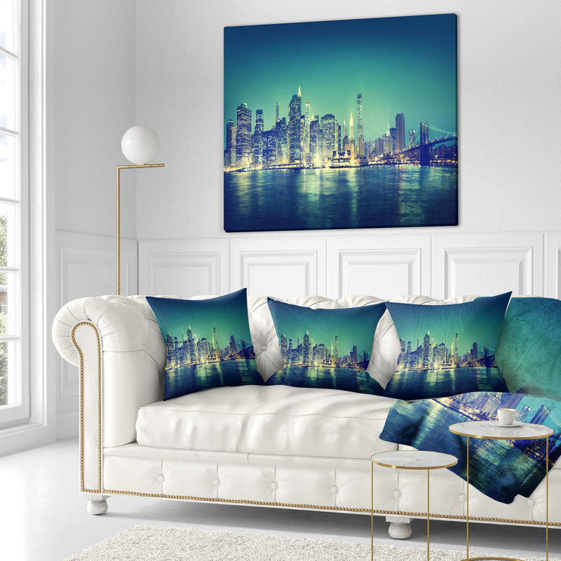 Oreiller cityscape new york city concept night, Square 16" x 16"