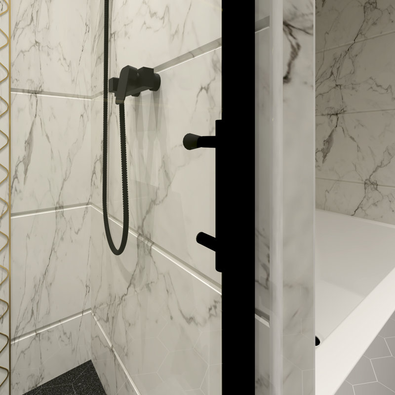 Cube de douche en aluminium avec rail supérieur, poignée en acier inoxydable 304, verre trempé Nano Clean, film, dispositif coulissant stable, compartiment noir mat, sans éclat