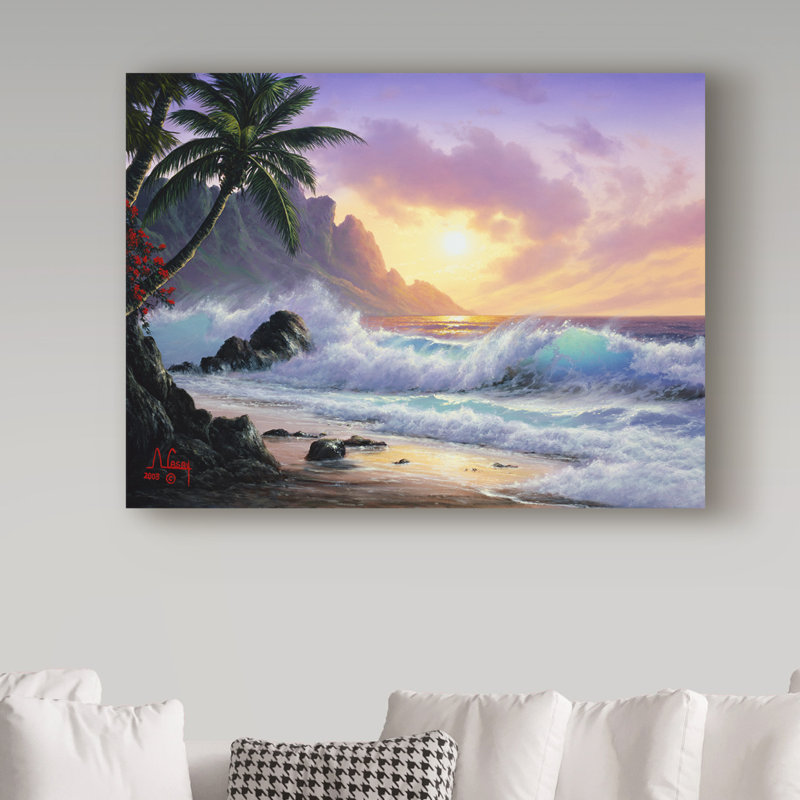 Fikes «Sunset Beach 1», reproduction de peinture à l'huile sur toile tendue, H 18 po x l 24 po