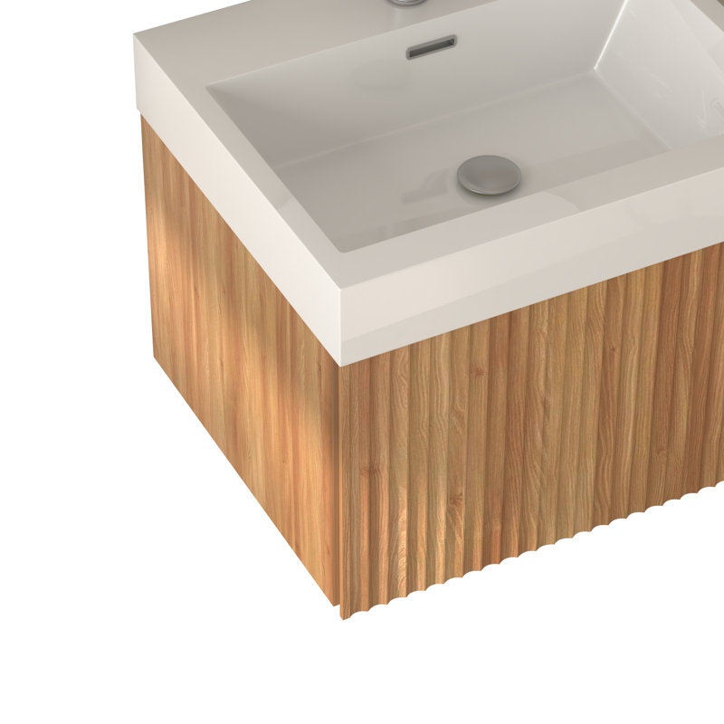 Meuble-lavabo mural avec lavabo, lavabo flottant moderne avec tiroirs, 24"