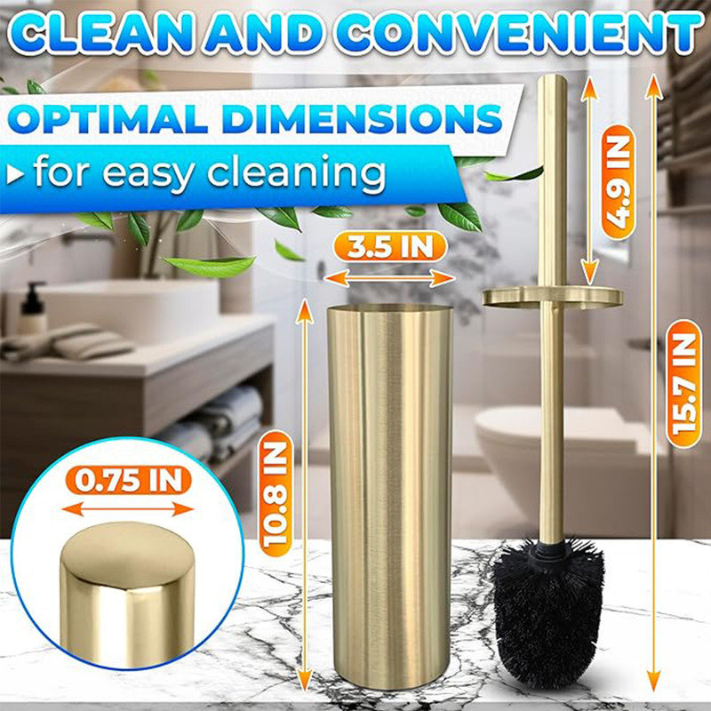 Brushed Gold Stainless Steel Toilet Brush and Holder Set