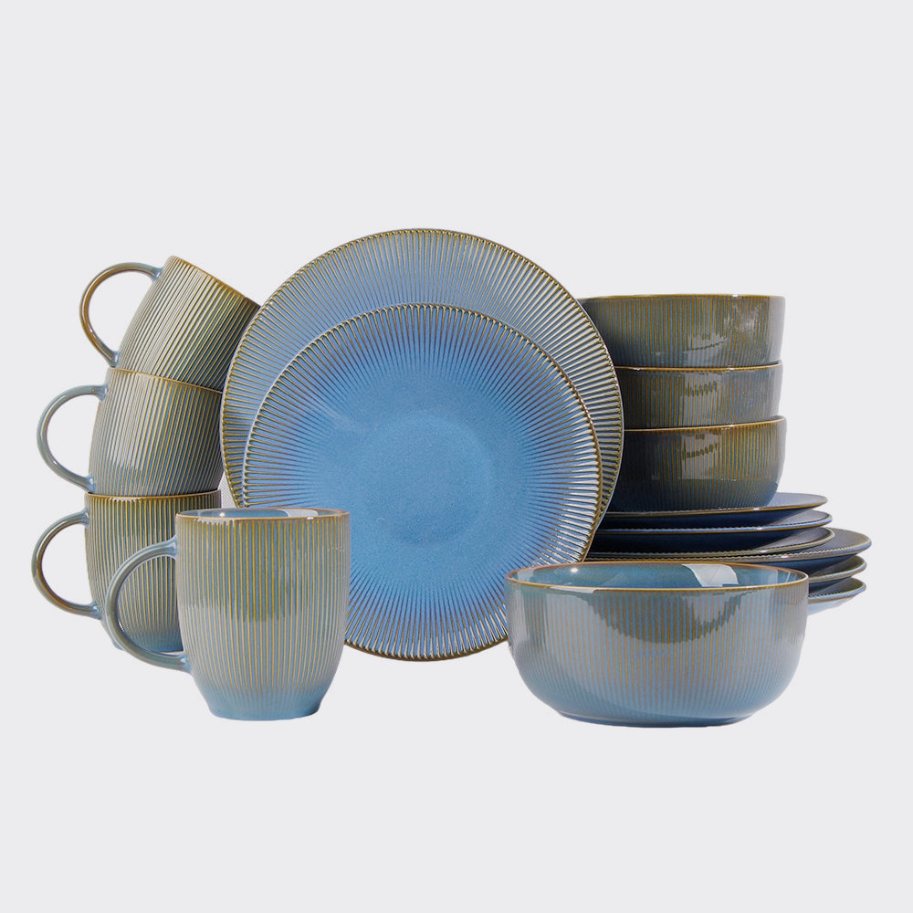 Waterside 16pc Reactive Glaze Porcelain Dinner Set