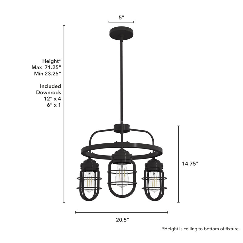 Starklake Noble Bronze Mini 3-Light Industrial Chandelier