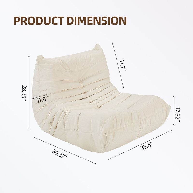 Bean bag Chair with button tufted back, Off White Polyester