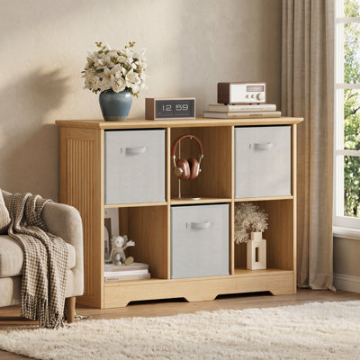 Bibliothèque décorative à 6 cubes l 37 "avec 3 bacs pliables en tissu