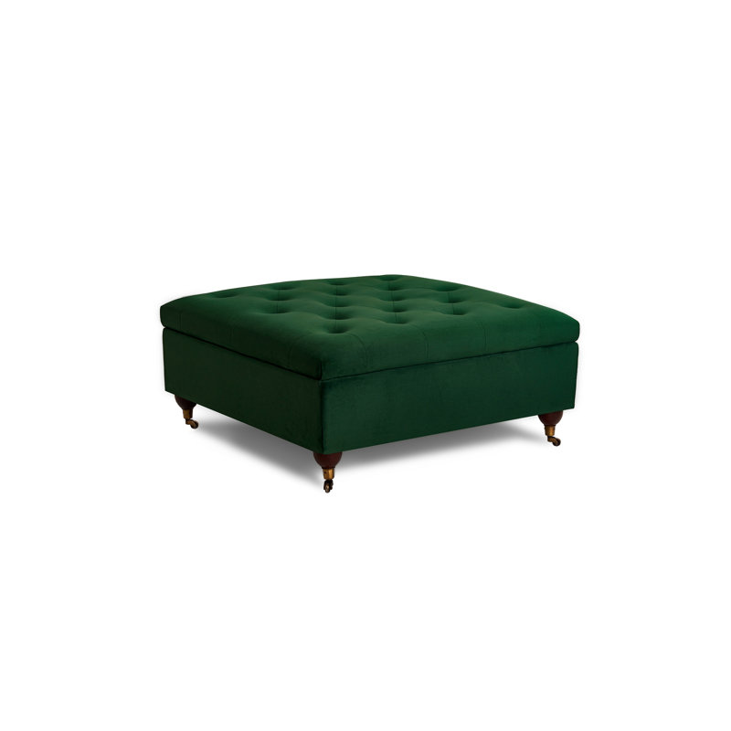 Agoura 93cm Wide Velvet Tufted Square Ottoman with Storage, Green