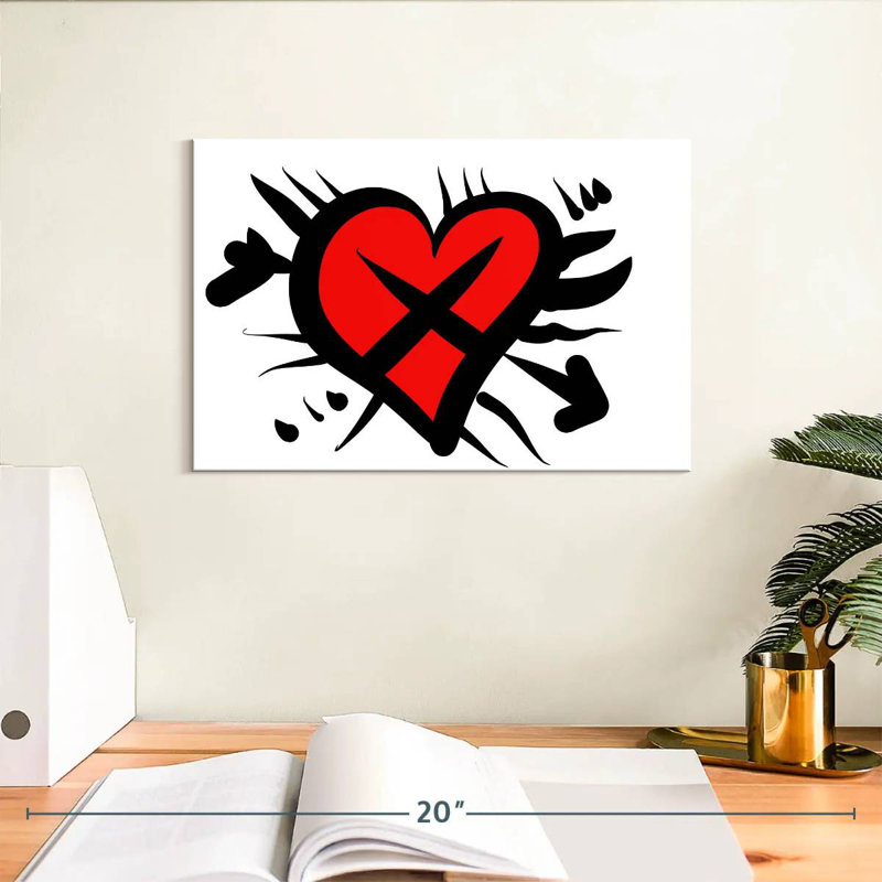 Hardie style cœur rouge style graffiti, H 8 po x l 12 po